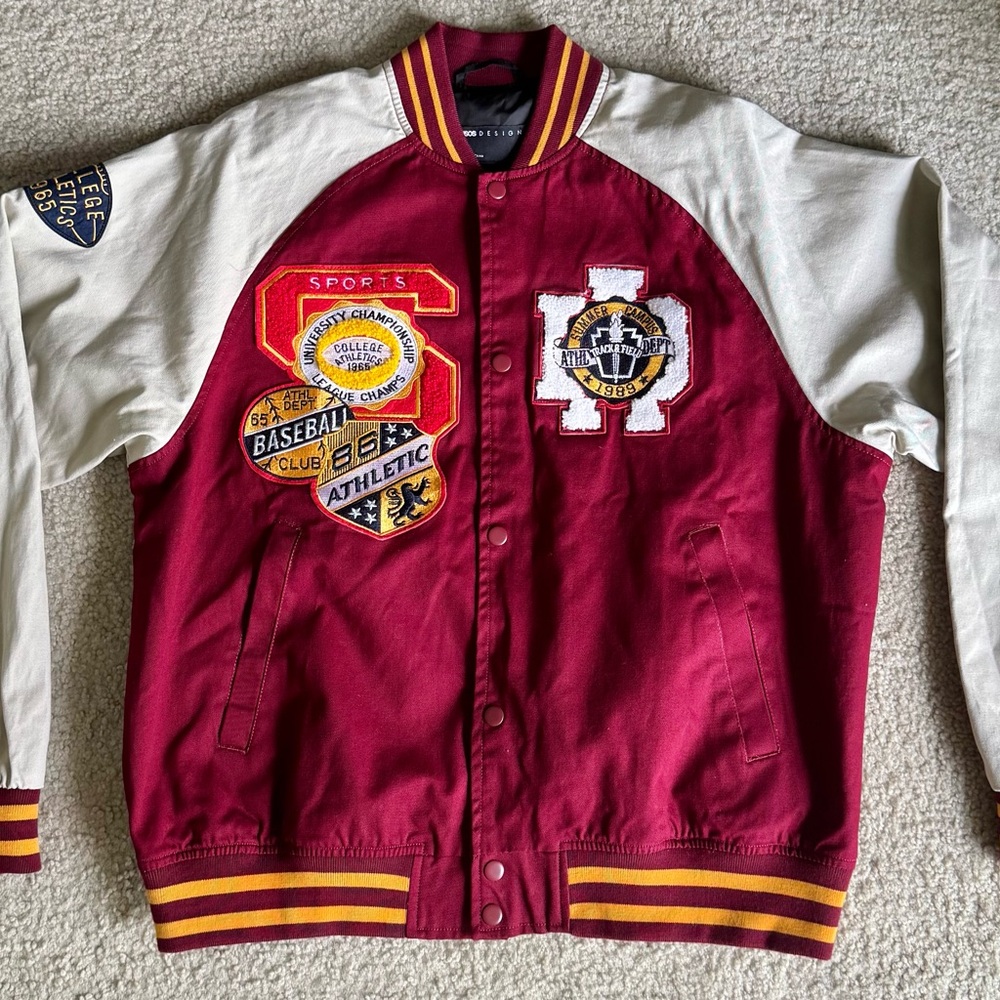 ASOS Maroon and White Varsity Jacket